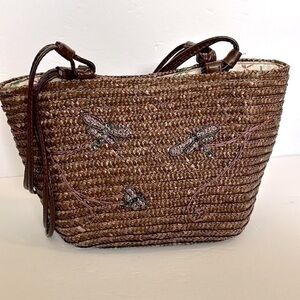 Amazon Dragonfly/butterfly straw summer bag in brown NWOT
